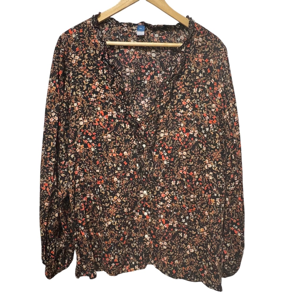 Old‎ Navy Womens Tunic Top XXL Black Floral Peasant Fairy Cottagecore Whimsigoth